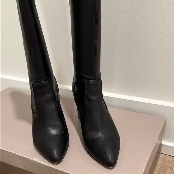 Franco Sarto High Knee Black Leather Boot - Picture 4 of 8